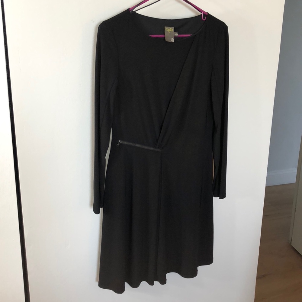Taylor Long Sleeve Black Dress w/ Zipper Detail